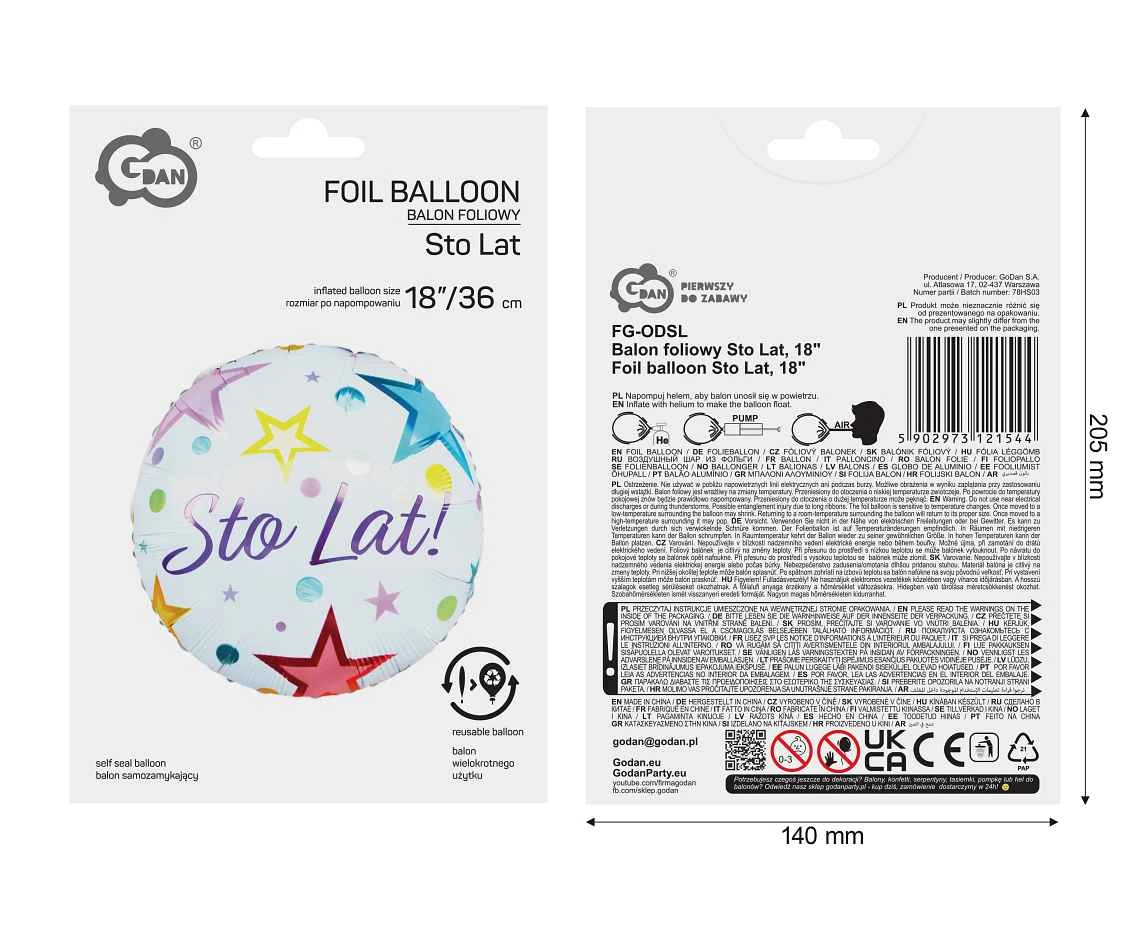 Balon foliowy Sto Lat, okrągły 18" AA